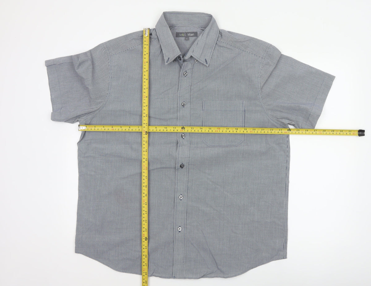 Marks and Spencer Men Blue Check L Short Sleeve Button-Up Shirt
