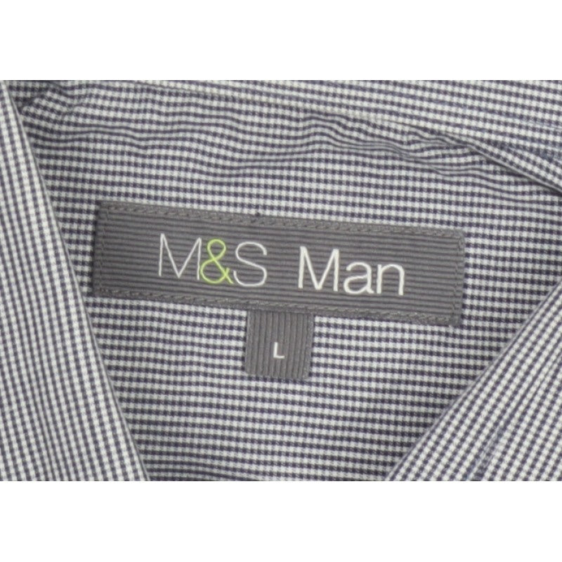 Marks and Spencer Men Blue Check L Short Sleeve Button-Up Shirt