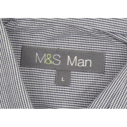 Marks and Spencer Men Blue Check L Short Sleeve Button-Up Shirt