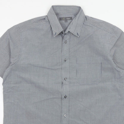 Marks and Spencer Men Blue Check L Short Sleeve Button-Up Shirt