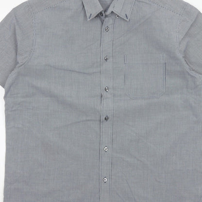 Marks and Spencer Men Blue Check L Short Sleeve Button-Up Shirt