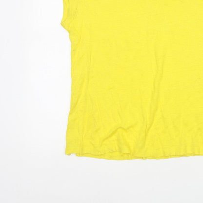 White Stuff Women Yellow UK 10 Linen Basic Cap Sleeve T-Shirt