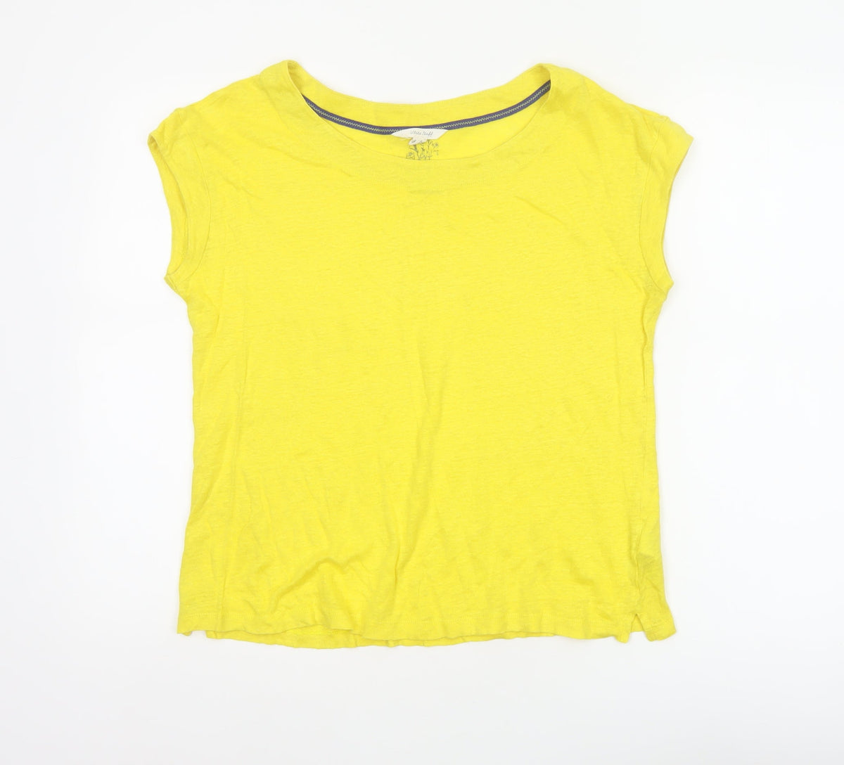White Stuff Women Yellow UK 10 Linen Basic Cap Sleeve T-Shirt