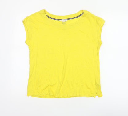 White Stuff Women Yellow UK 10 Linen Basic Cap Sleeve T-Shirt