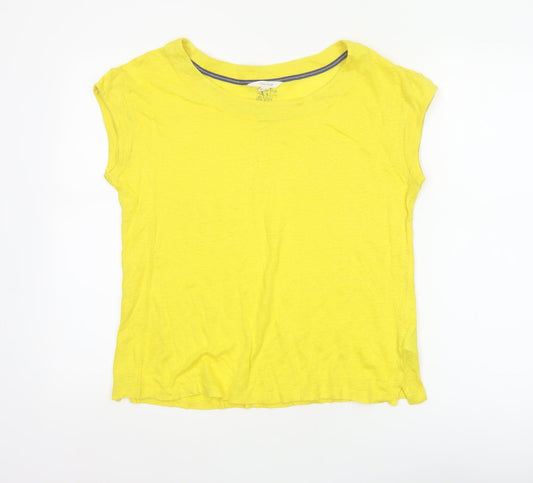 White Stuff Women Yellow UK 10 Linen Basic Cap Sleeve T-Shirt