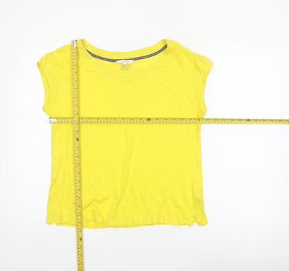 White Stuff Women Yellow UK 10 Linen Basic Cap Sleeve T-Shirt