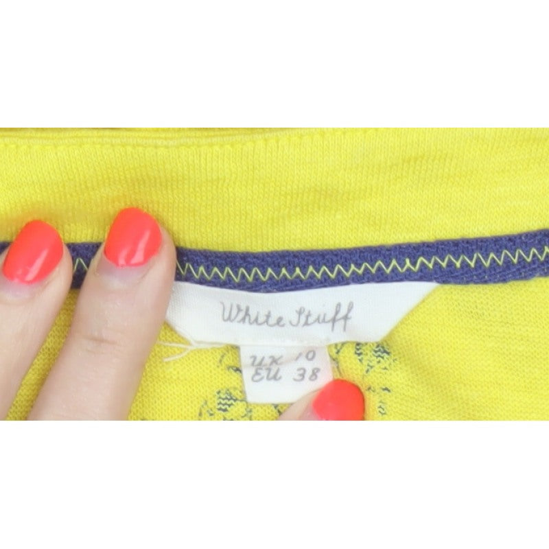 White Stuff Women Yellow UK 10 Linen Basic Cap Sleeve T-Shirt
