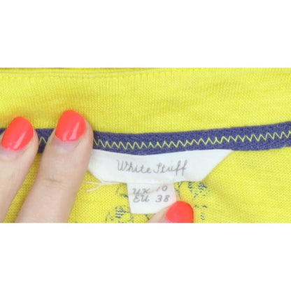 White Stuff Women Yellow UK 10 Linen Basic Cap Sleeve T-Shirt