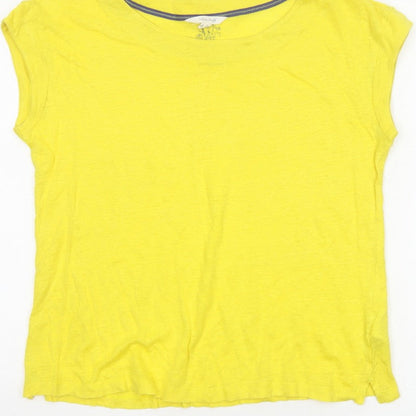 White Stuff Women Yellow UK 10 Linen Basic Cap Sleeve T-Shirt