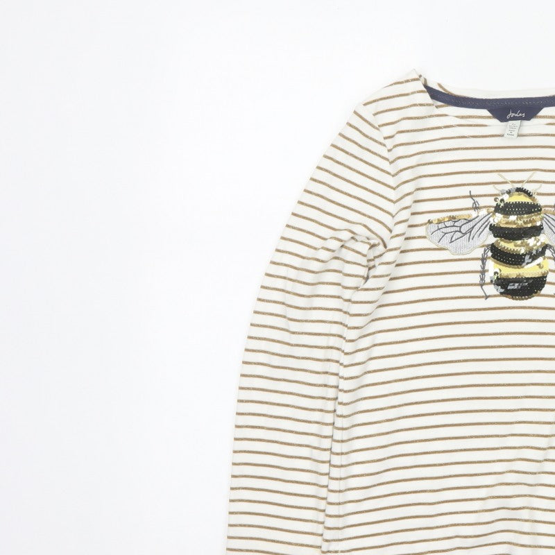 Joules Girls Ivory Gold Striped Bee Sequin Long Sleeve T-Shirt 9 Years