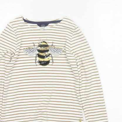 Joules Girls Ivory Gold Striped Bee Sequin Long Sleeve T-Shirt 9 Years