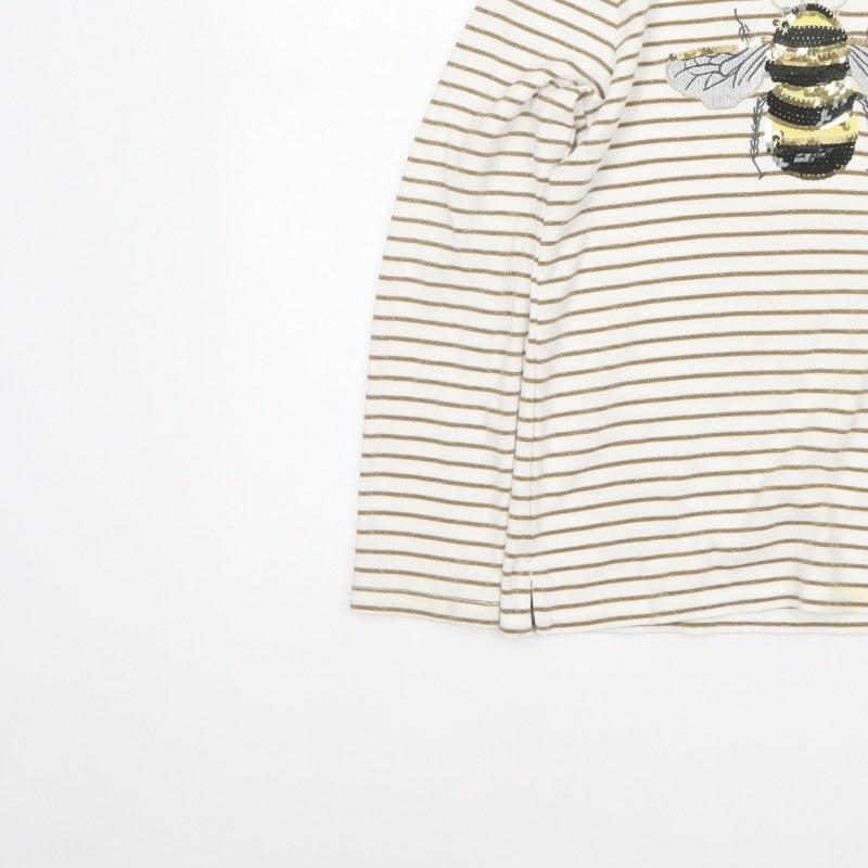 Joules Girls Ivory Gold Striped Bee Sequin Long Sleeve T-Shirt 9 Years