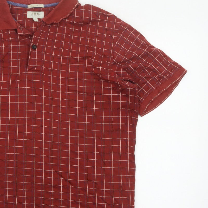 JBE Men’s Red Check Short Sleeve Button Polo Shirt Size M