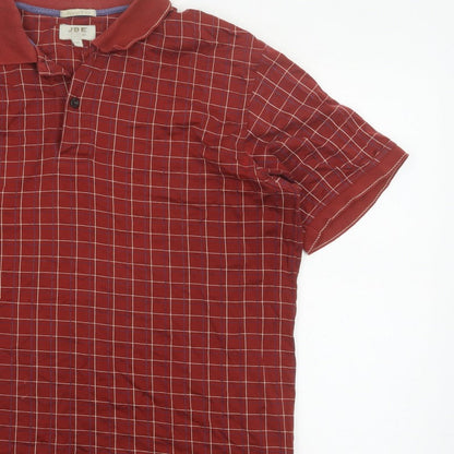 JBE Men’s Red Check Short Sleeve Button Polo Shirt Size M