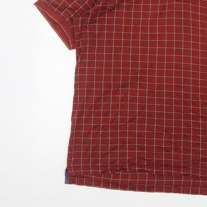 JBE Men’s Red Check Short Sleeve Button Polo Shirt Size M