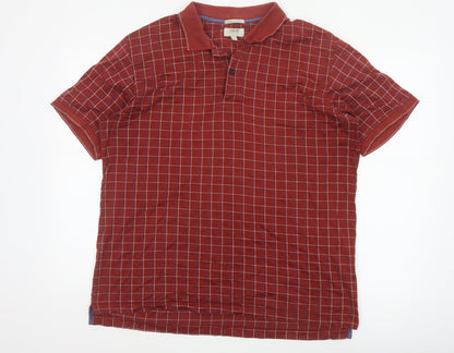 JBE Men’s Red Check Short Sleeve Button Polo Shirt Size M