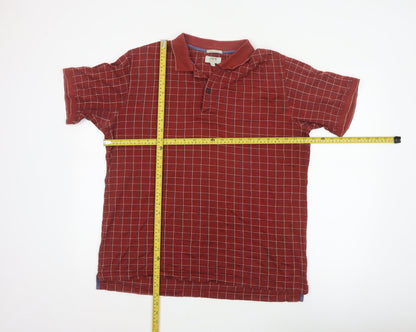 JBE Men’s Red Check Short Sleeve Button Polo Shirt Size M