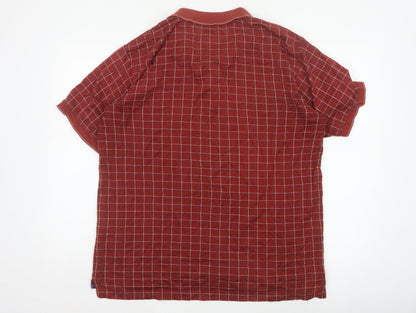 JBE Men’s Red Check Short Sleeve Button Polo Shirt Size M