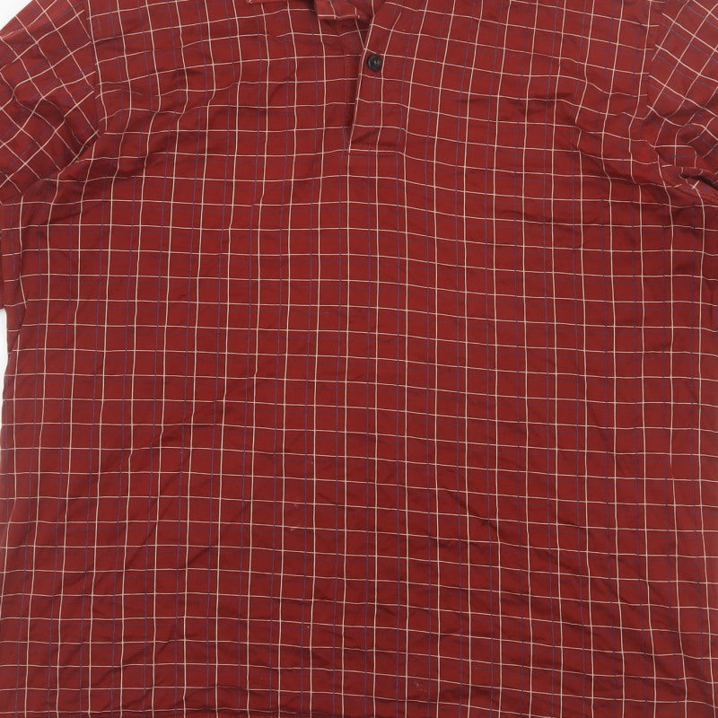 JBE Men’s Red Check Short Sleeve Button Polo Shirt Size M