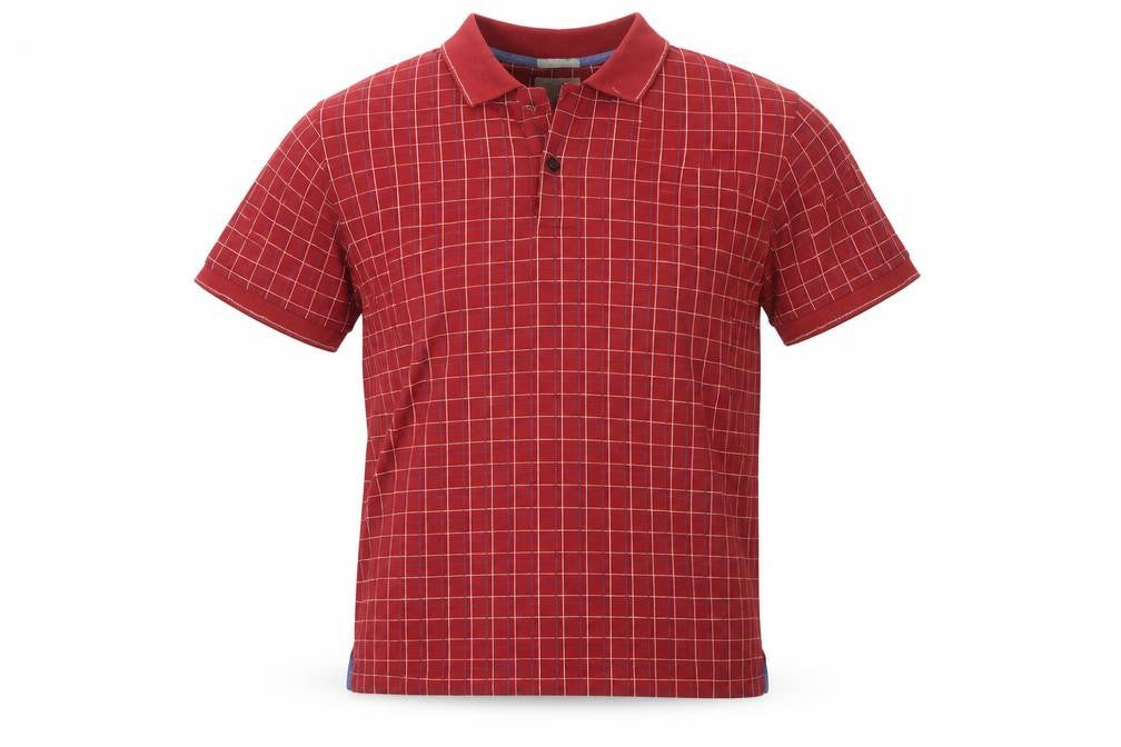JBE Men’s Red Check Short Sleeve Button Polo Shirt Size M