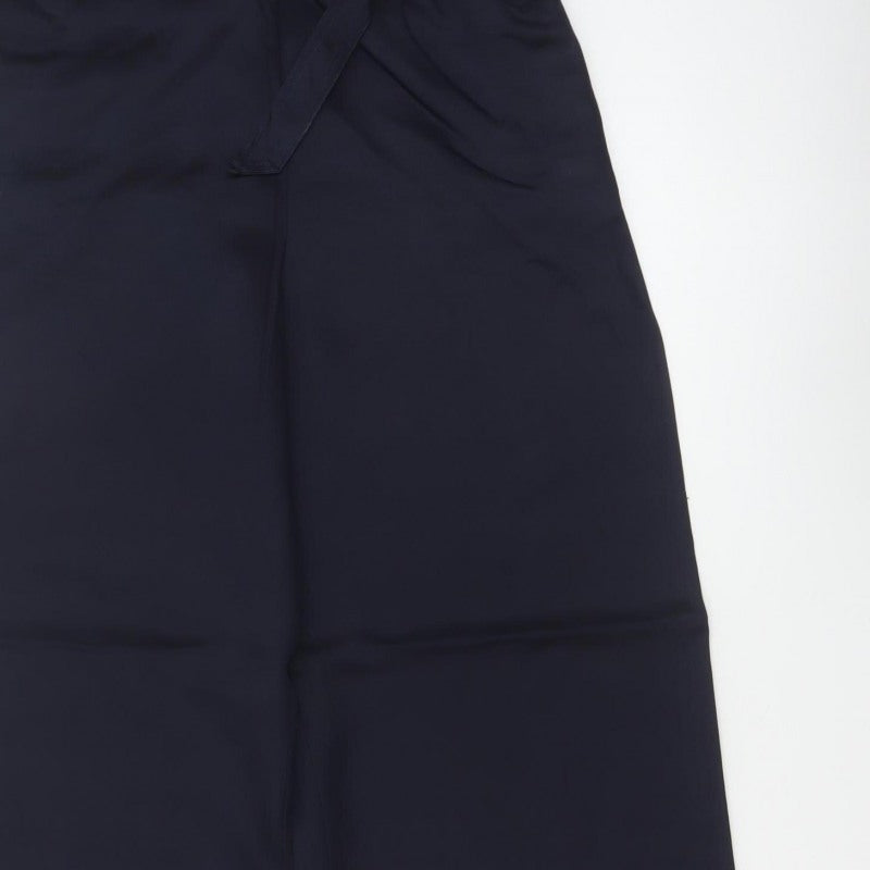 M&S Women’s Navy Blue UK 10 Long Paperbag Wide Leg Lyocell Trousers
