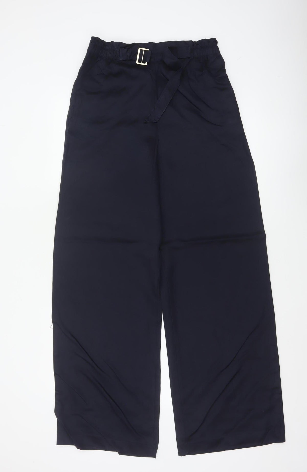 M&S Women’s Navy Blue UK 10 Long Paperbag Wide Leg Lyocell Trousers