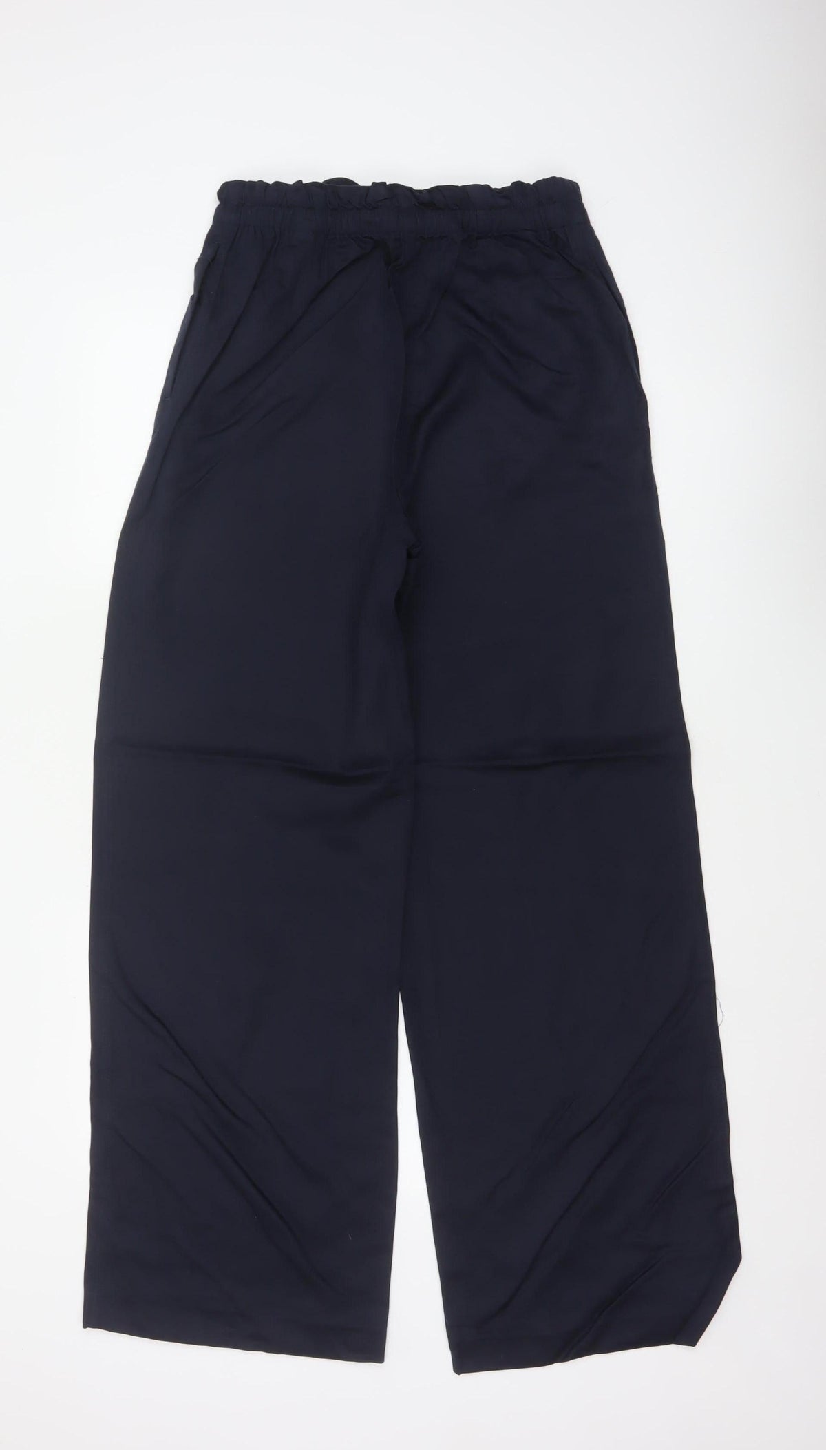 M&S Women’s Navy Blue UK 10 Long Paperbag Wide Leg Lyocell Trousers