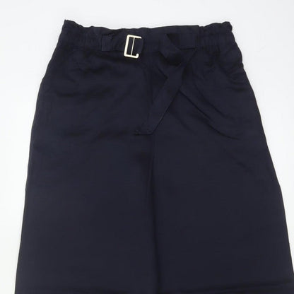 M&S Women’s Navy Blue UK 10 Long Paperbag Wide Leg Lyocell Trousers