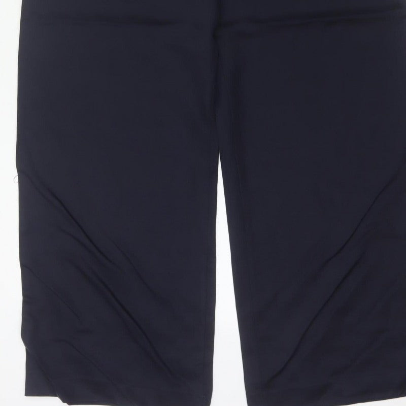 M&S Women’s Navy Blue UK 10 Long Paperbag Wide Leg Lyocell Trousers