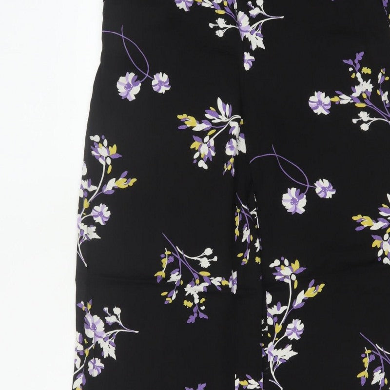 Autograph Women Black Floral Wide-Leg Cropped Trousers UK 8