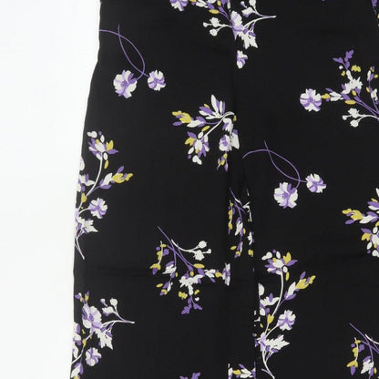Autograph Women Black Floral Wide-Leg Cropped Trousers UK 8