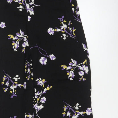 Autograph Women Black Floral Wide-Leg Cropped Trousers UK 8