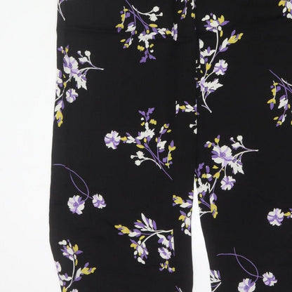Autograph Women Black Floral Wide-Leg Cropped Trousers UK 8