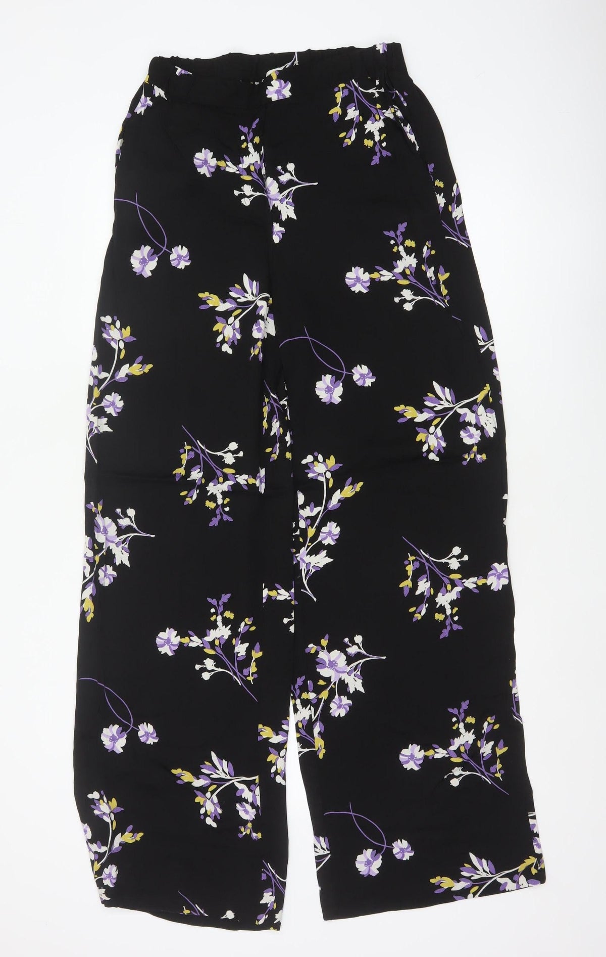 Autograph Women Black Floral Wide-Leg Cropped Trousers UK 8