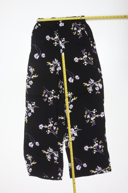 Autograph Women Black Floral Wide-Leg Cropped Trousers UK 8