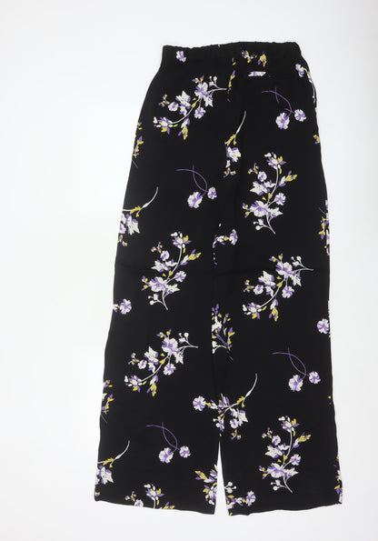 Autograph Women Black Floral Wide-Leg Cropped Trousers UK 8