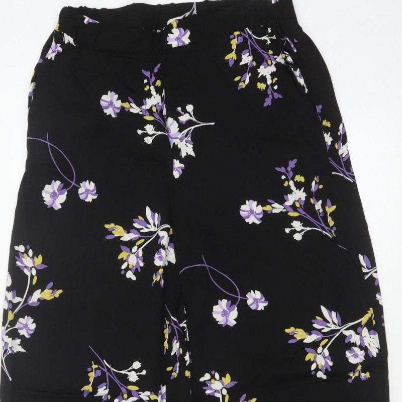 Autograph Women Black Floral Wide-Leg Cropped Trousers UK 8