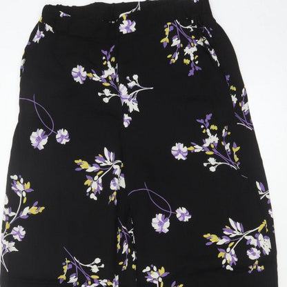 Autograph Women Black Floral Wide-Leg Cropped Trousers UK 8