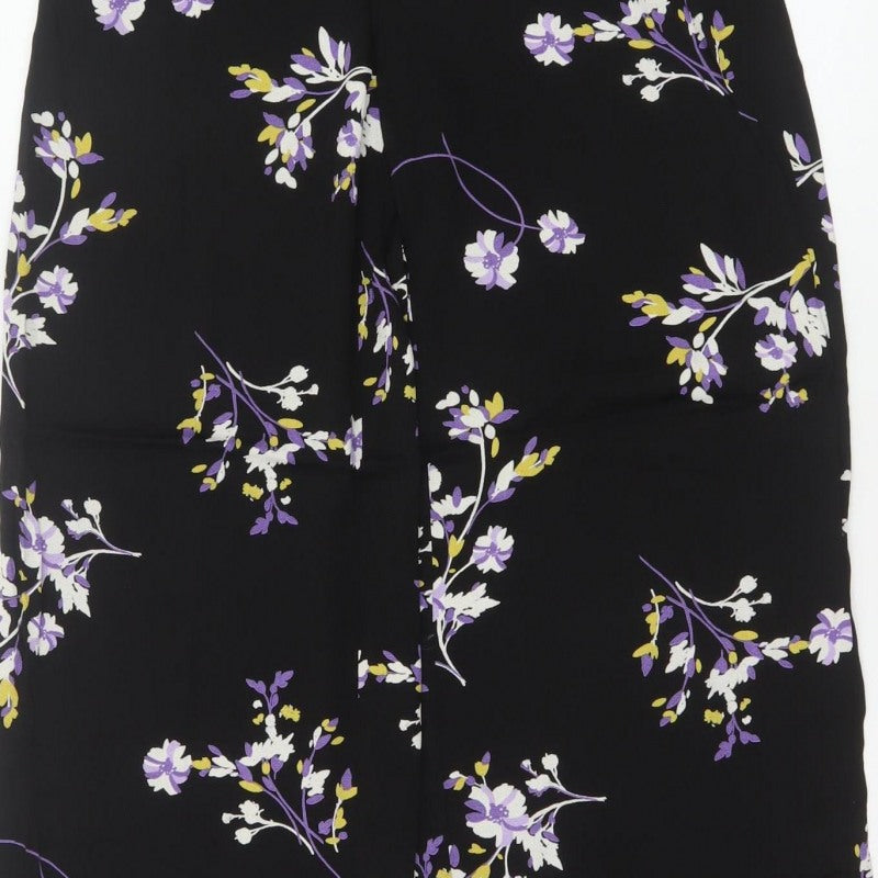 Autograph Women Black Floral Wide-Leg Cropped Trousers UK 8
