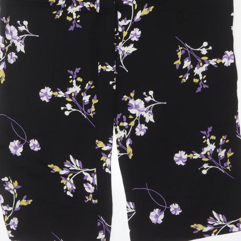 Autograph Women Black Floral Wide-Leg Cropped Trousers UK 8