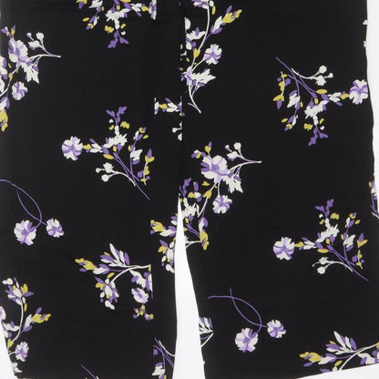Autograph Women Black Floral Wide-Leg Cropped Trousers UK 8