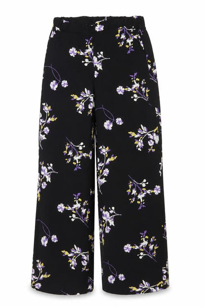 Autograph Women Black Floral Wide-Leg Cropped Trousers UK 8