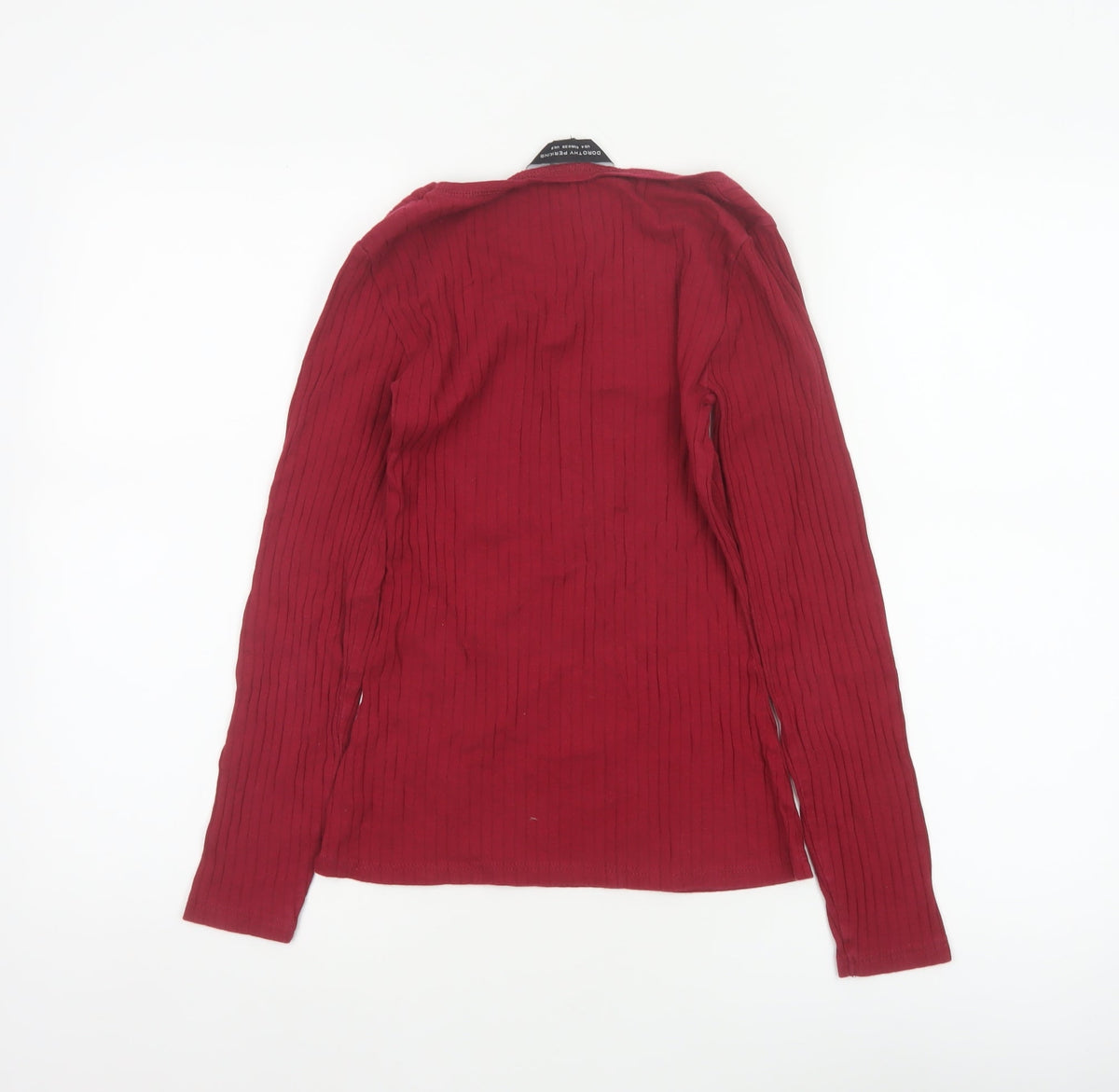 Dorothy Perkins Women Red UK 8 Ribbed Cotton Scoop Neck Long Sleeve Top