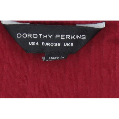 Dorothy Perkins Women Red UK 8 Ribbed Cotton Scoop Neck Long Sleeve Top