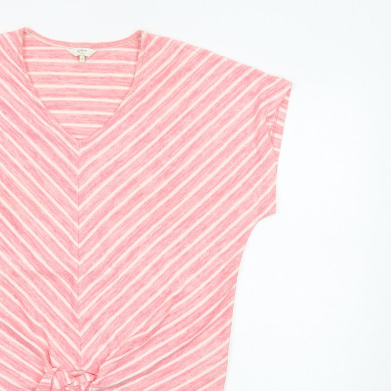 Cotton Traders Women Pink Stripe V-Neck Tie Front T-Shirt UK 14