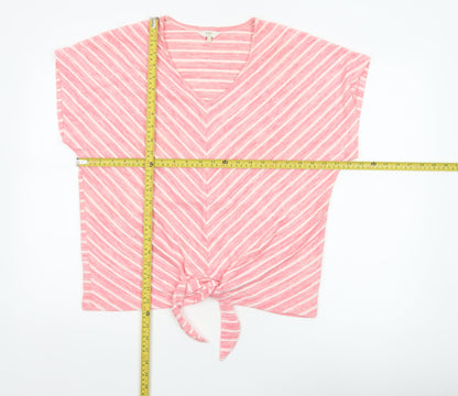 Cotton Traders Women Pink Stripe V-Neck Tie Front T-Shirt UK 14