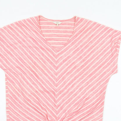 Cotton Traders Women Pink Stripe V-Neck Tie Front T-Shirt UK 14