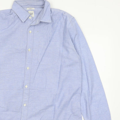 GAP Men’s Blue L Standard Fit Stretch Button-Down Oxford Shirt