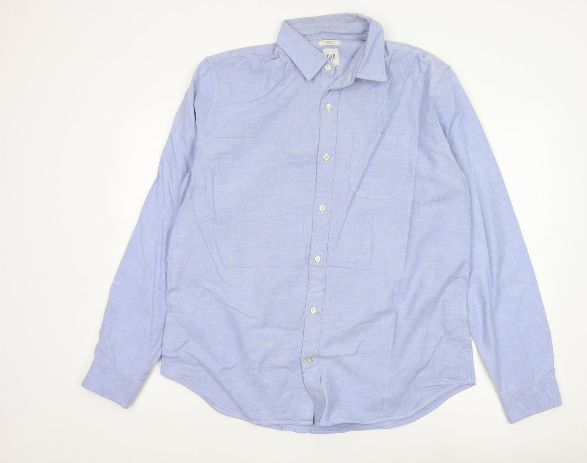 GAP Men’s Blue L Standard Fit Stretch Button-Down Oxford Shirt