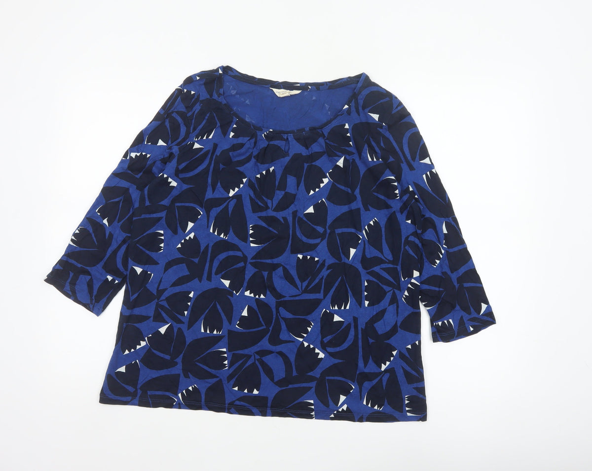 Seasalt Cornwall Women Blue UK 16 Floral Cotton Short Sleeve Blouse Top